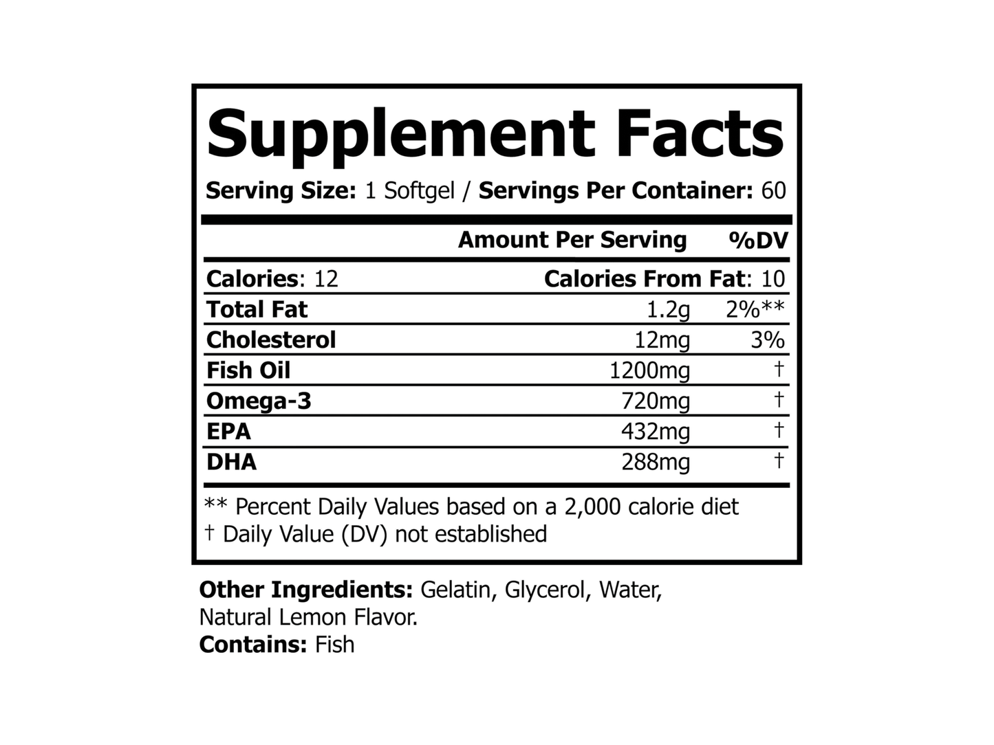 Omega 3 Fish Oil Supplement (60 Softgels)