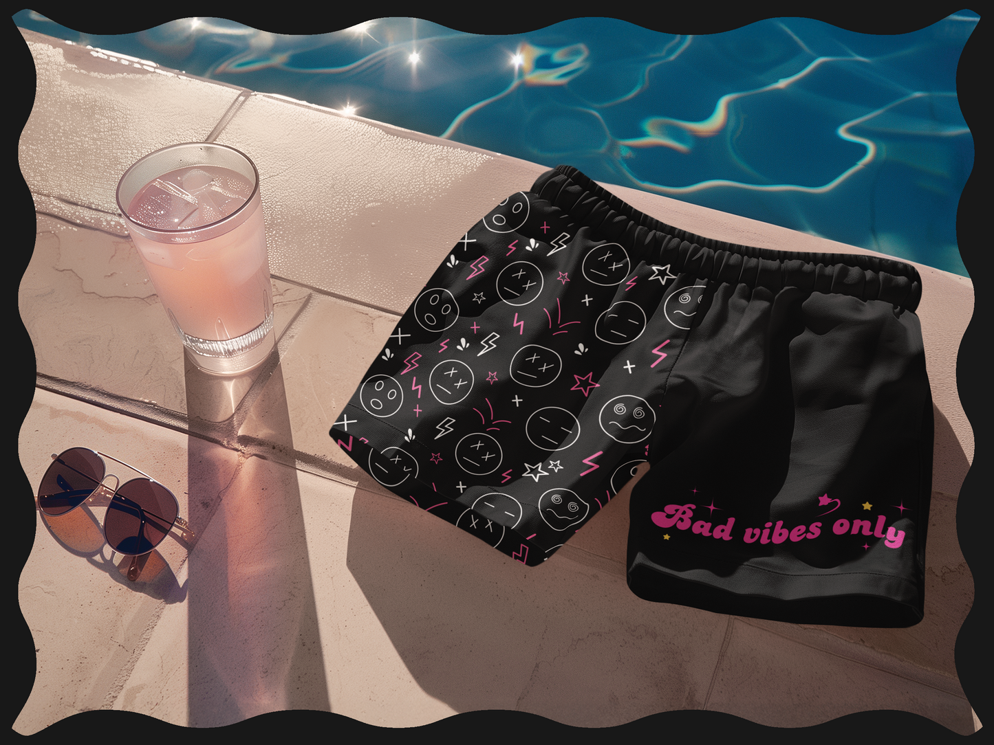 Bad Vibes Only Swim Trunks