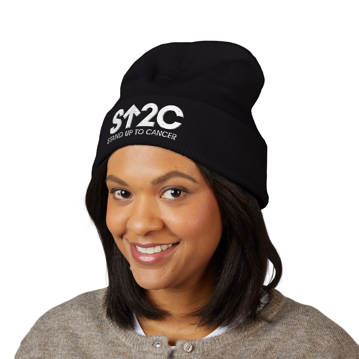 Stand Up to Cancer - Short Logo Embroidered beanie (red)