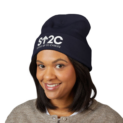 Stand Up to Cancer - Short Logo Embroidered beanie (red)