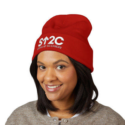 Stand Up to Cancer - Short Logo Embroidered beanie (red)