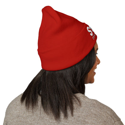 Stand Up to Cancer - Short Logo Embroidered beanie (red)