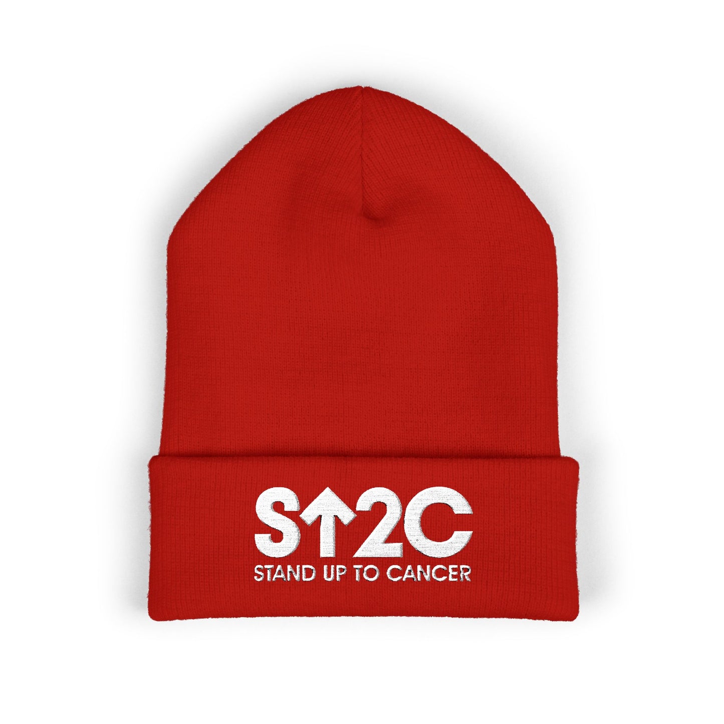 Stand Up to Cancer - Short Logo Embroidered beanie (red)