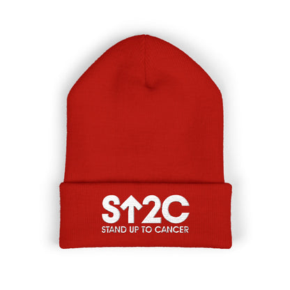 Stand Up to Cancer - Short Logo Embroidered beanie (red)