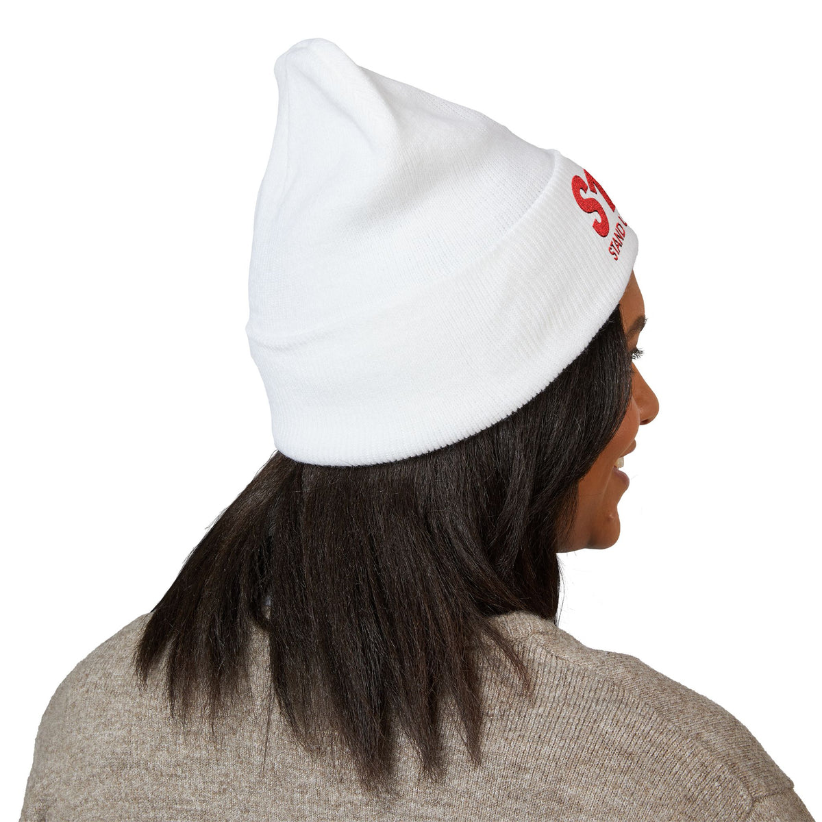 Stand Up to Cancer - Short Logo Embroidered beanie (white)
