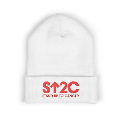 Stand Up to Cancer - Short Logo Embroidered beanie (white)
